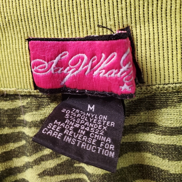Neon Yellow Zebra Print Textured Stretch Pants Medium - Picture 5 of 5
